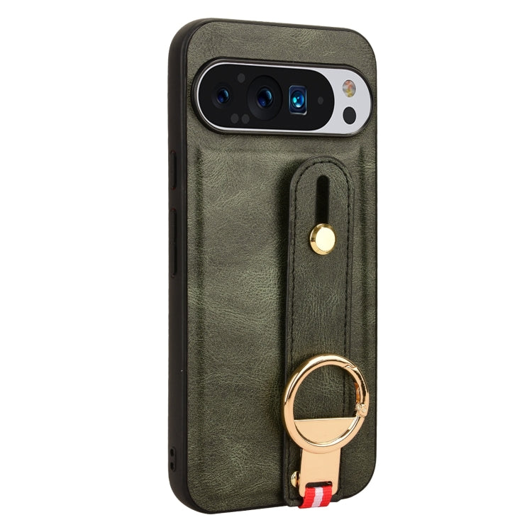 For Google Pixel 9 Pro Wristband Leather Back Phone Case(Green)