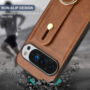 For Google Pixel 9 Pro Wristband Leather Back Phone Case(Brown)