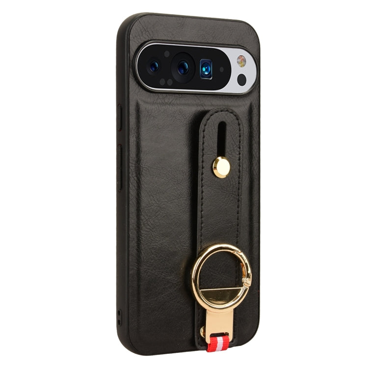 For Google Pixel 9 Wristband Leather Back Phone Case(Black)