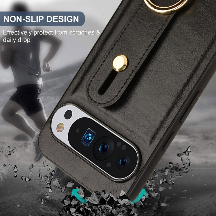 For Google Pixel 9 Wristband Leather Back Phone Case(Black)