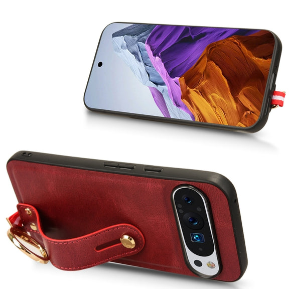 For Google Pixel 9 Wristband Leather Back Phone Case(Red)