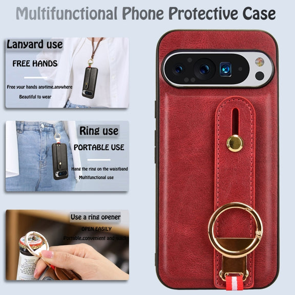 For Google Pixel 9 Wristband Leather Back Phone Case(Red)