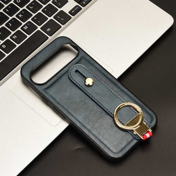For Google Pixel 9 Wristband Leather Back Phone Case(Blue)