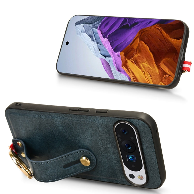 For Google Pixel 9 Wristband Leather Back Phone Case(Blue)