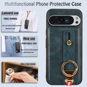 For Google Pixel 9 Wristband Leather Back Phone Case(Blue)