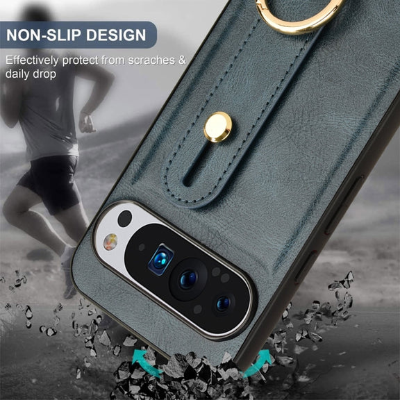 For Google Pixel 9 Wristband Leather Back Phone Case(Blue)