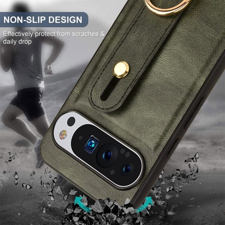 For Google Pixel 9 Wristband Leather Back Phone Case(Green)