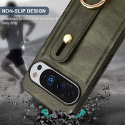 For Google Pixel 9 Wristband Leather Back Phone Case(Green)