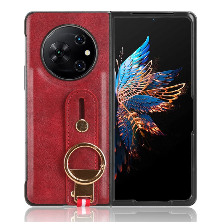 For Tecno Phantom V Fold Wristband Leather Back Phone Case(Red)