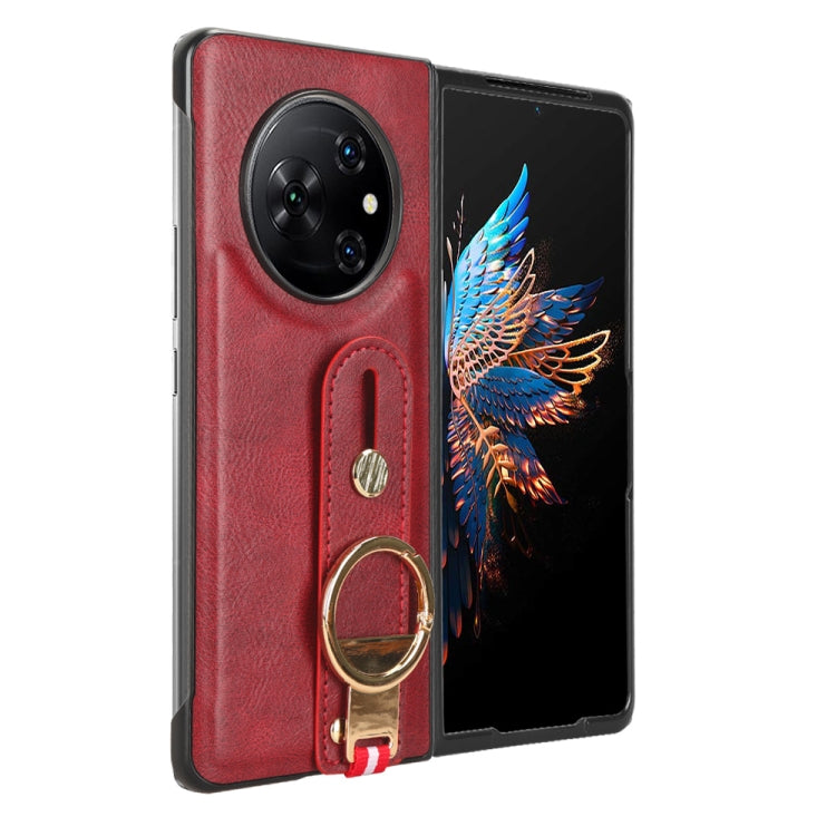 For Tecno Phantom V Fold Wristband Leather Back Phone Case(Red)