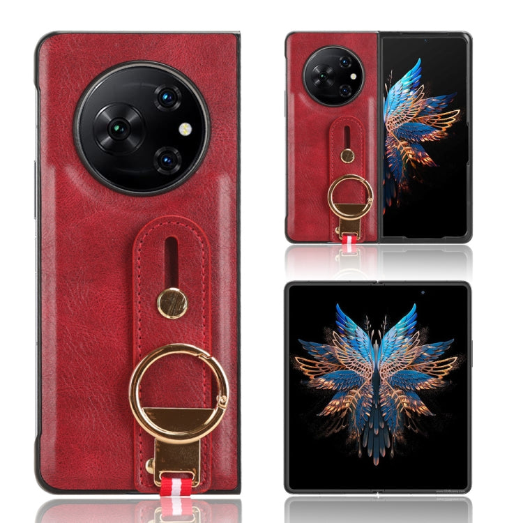 For Tecno Phantom V Fold Wristband Leather Back Phone Case(Red)