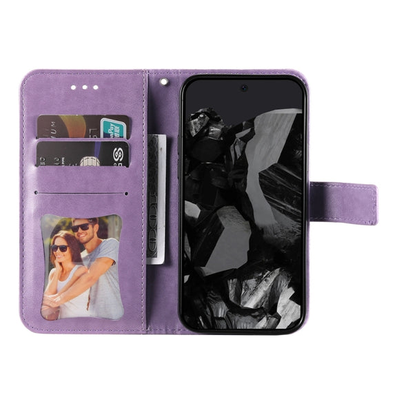 For Google Pixel 9 Pro 7-petal Flowers Embossing Leather Phone Case(Light Purple)