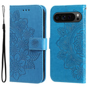 For Google Pixel 9 Pro 7-petal Flowers Embossing Leather Phone Case(Blue)