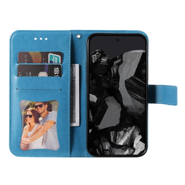 For Google Pixel 9 Pro 7-petal Flowers Embossing Leather Phone Case(Blue)