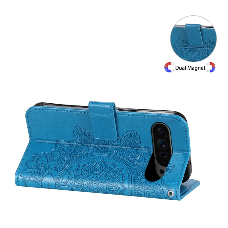 For Google Pixel 9 Pro 7-petal Flowers Embossing Leather Phone Case(Blue)