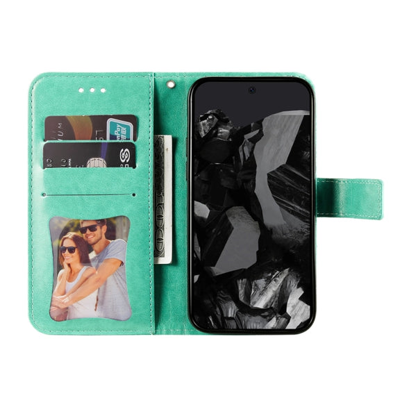 For Google Pixel 9 Pro Seven-petal Flowers Embossing Leather Phone Case(Green)