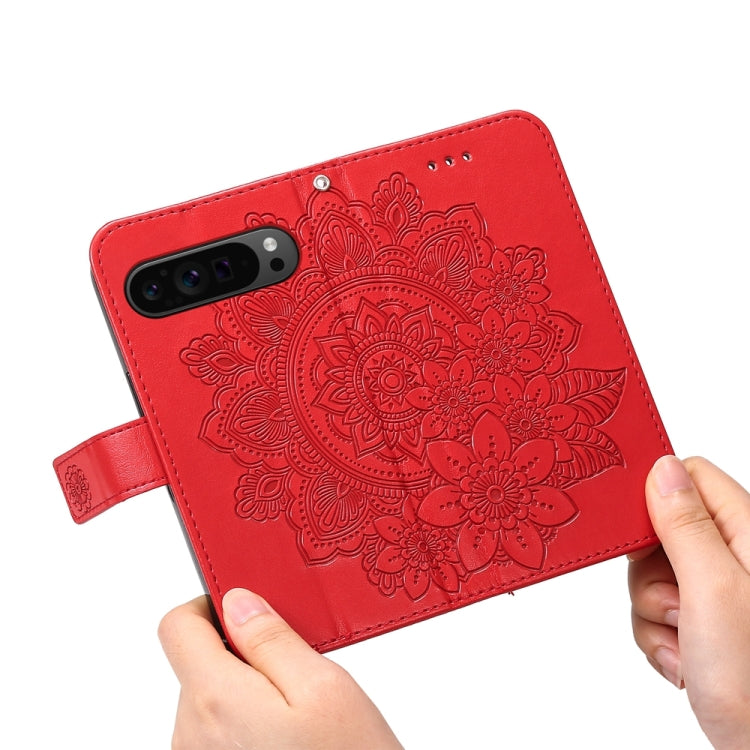 For Google Pixel 9 Pro 7-petal Flowers Embossing Leather Phone Case(Red)