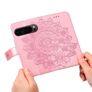 For Google Pixel 9 Pro 7-petal Flowers Embossing Leather Phone Case(Rose Gold)