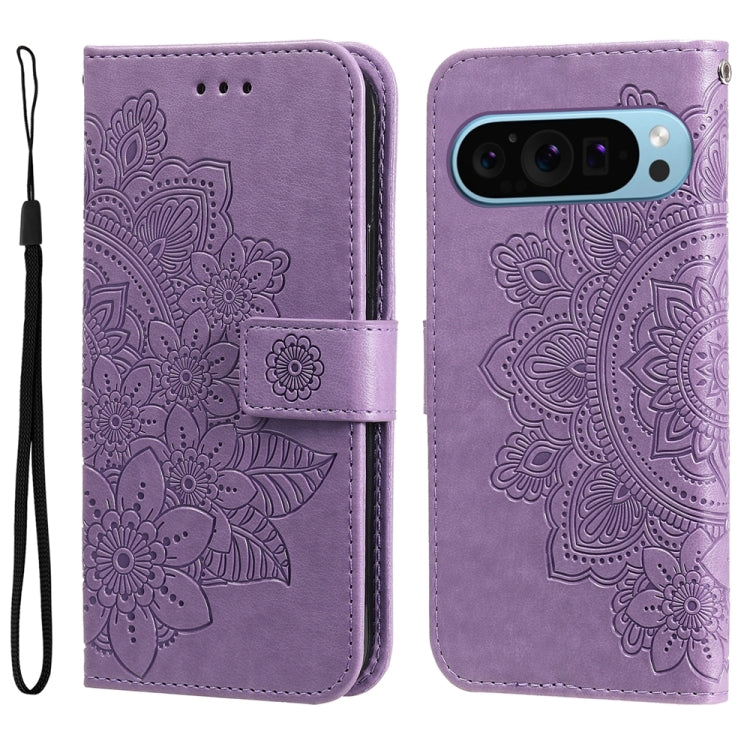 For Google Pixel 9 7-petal Flowers Embossing Leather Phone Case(Light Purple)