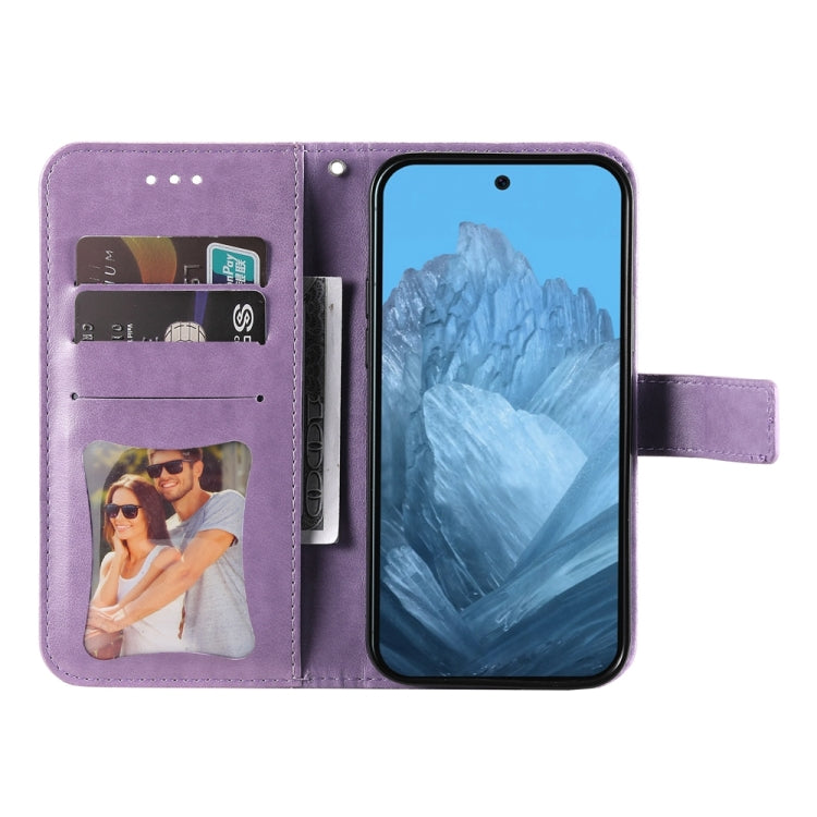For Google Pixel 9 7-petal Flowers Embossing Leather Phone Case(Light Purple)