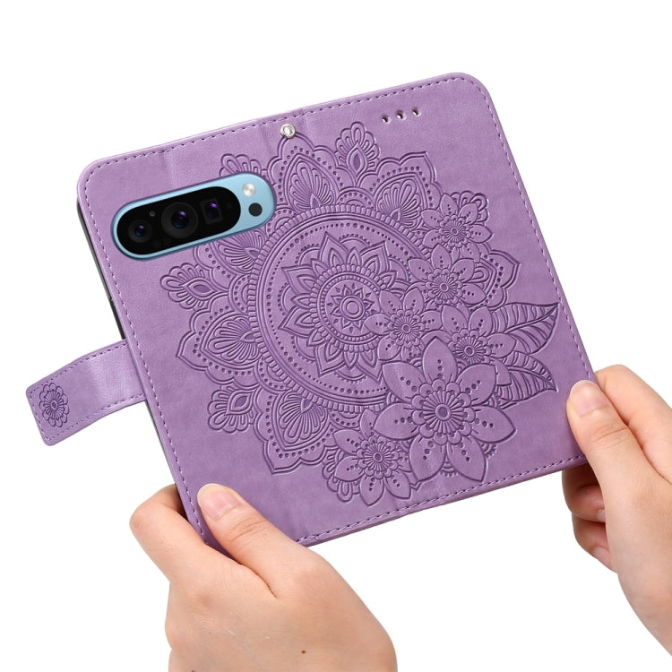 For Google Pixel 9 7-petal Flowers Embossing Leather Phone Case(Light Purple)