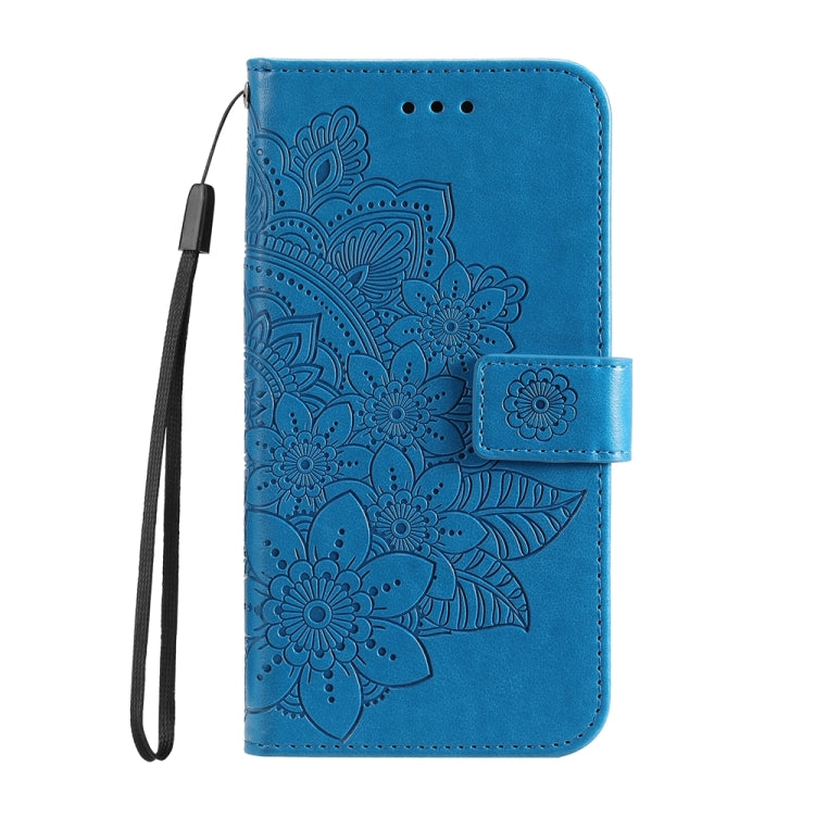For Google Pixel 9 7-petal Flowers Embossing Leather Phone Case(Blue)