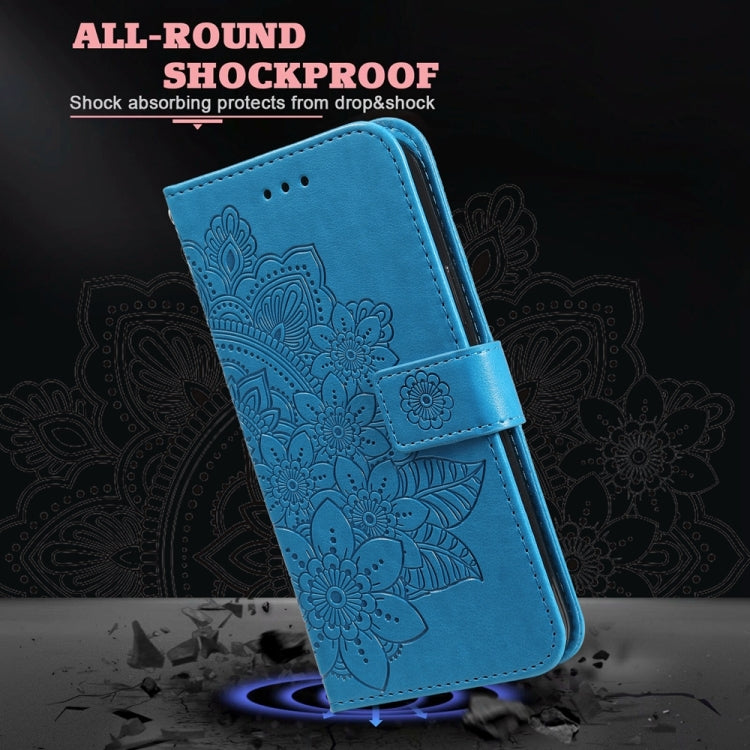 For Google Pixel 9 7-petal Flowers Embossing Leather Phone Case(Blue)
