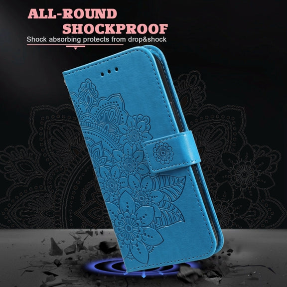 For Google Pixel 9 7-petal Flowers Embossing Leather Phone Case(Blue)