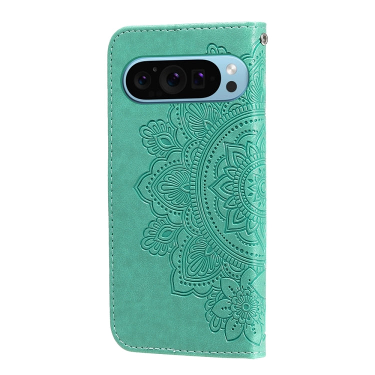 For Google Pixel 9 Seven-petal Flowers Embossing Leather Phone Case(Green)