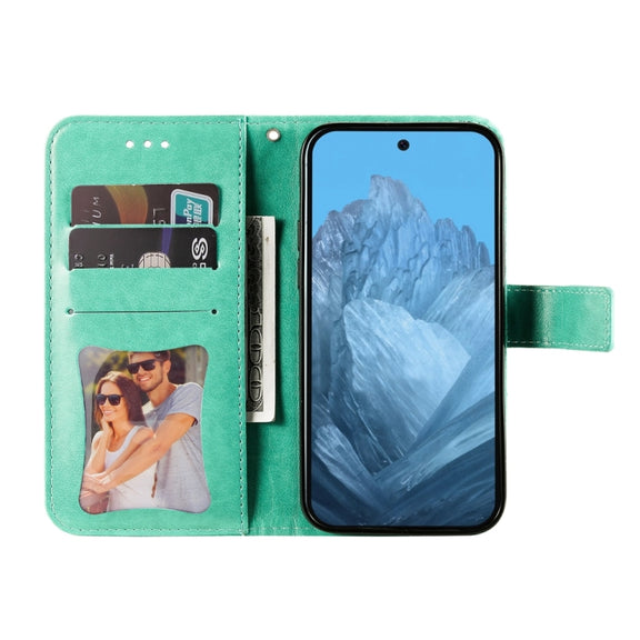 For Google Pixel 9 Seven-petal Flowers Embossing Leather Phone Case(Green)