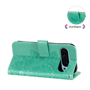 For Google Pixel 9 Seven-petal Flowers Embossing Leather Phone Case(Green)