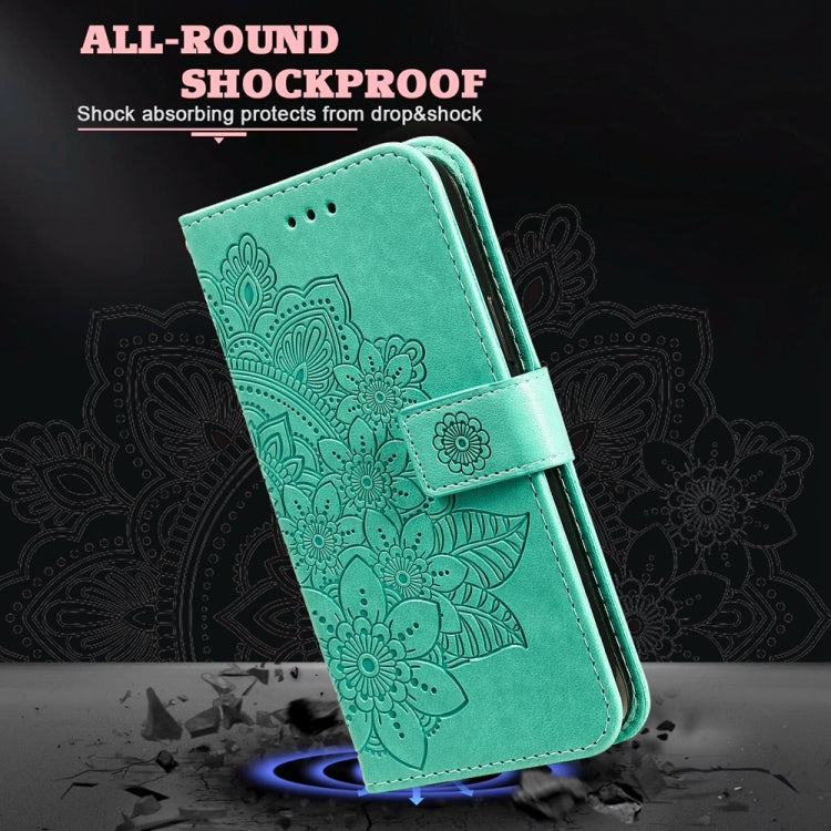 For Google Pixel 9 Seven-petal Flowers Embossing Leather Phone Case(Green)