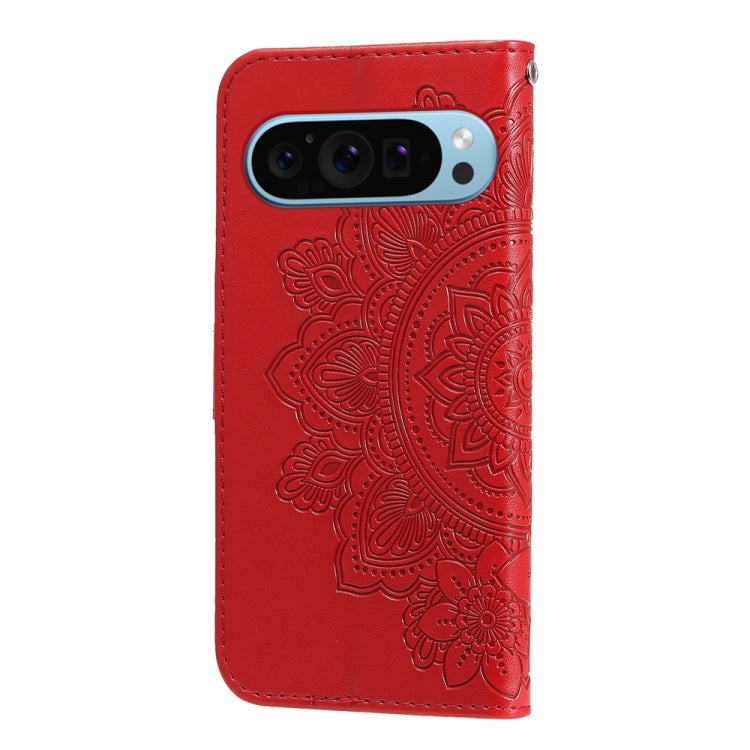 For Google Pixel 9 Seven-petal Flowers Embossing Leather Phone Case(Red)