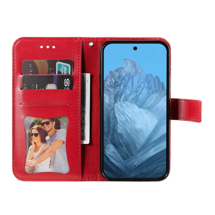 For Google Pixel 9 Seven-petal Flowers Embossing Leather Phone Case(Red)