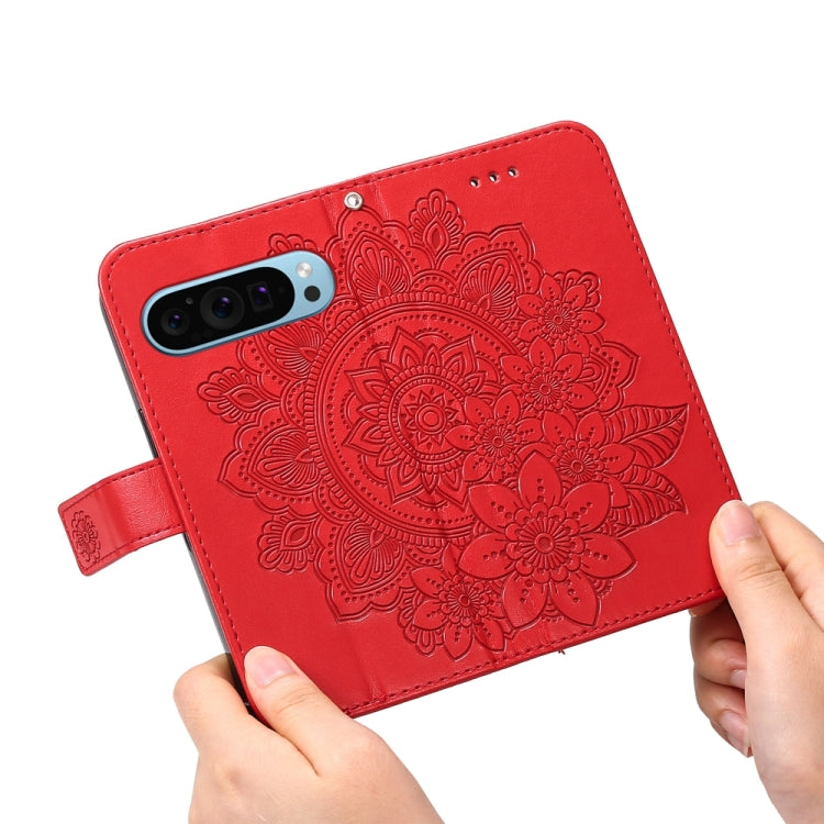 For Google Pixel 9 Seven-petal Flowers Embossing Leather Phone Case(Red)