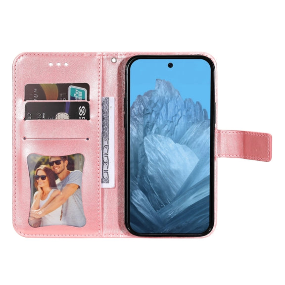 For Google Pixel 9 7-petal Flowers Embossing Leather Phone Case(Rose Gold)