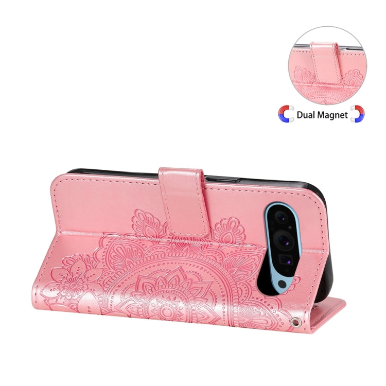 For Google Pixel 9 7-petal Flowers Embossing Leather Phone Case(Rose Gold)