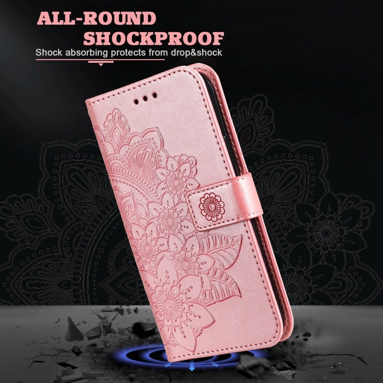 For Google Pixel 9 7-petal Flowers Embossing Leather Phone Case(Rose Gold)