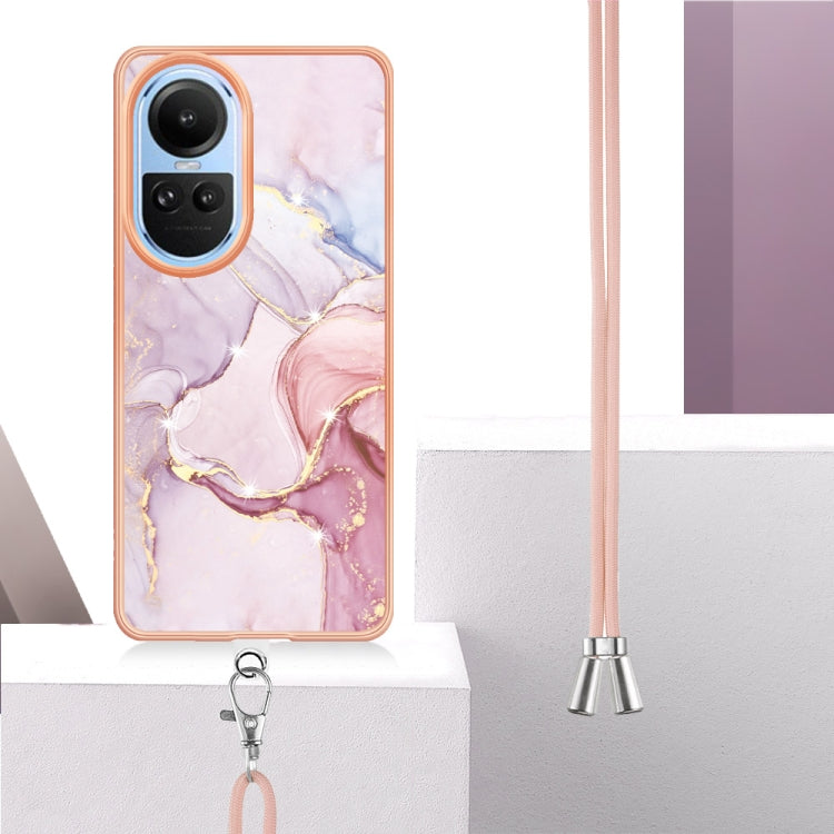 For OPPO Reno10 5G Global Electroplating Marble Dual-side IMD Phone Case with Lanyard(Rose Gold 005)