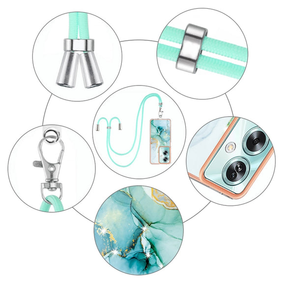 For OPPO A79 5G Global Electroplating Marble Dual-side IMD Phone Case with Lanyard(Green 003)