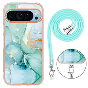 For Google Pixel 9 / 9 Pro Electroplating Marble Dual-side IMD Phone Case with Lanyard(Green 003)
