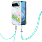 For Google Pixel 9 / 9 Pro Electroplating Marble Dual-side IMD Phone Case with Lanyard(Green 004)
