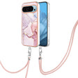 For Google Pixel 9 / 9 Pro Electroplating Marble Dual-side IMD Phone Case with Lanyard(Rose Gold 005) - Google Cases by PMC TechLife | Online Shopping South Africa | PMC TechLife | Buy Now Pay Later Mobicred