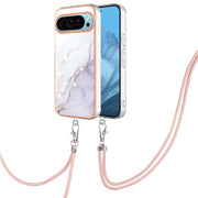 For Google Pixel 9 / 9 Pro Electroplating Marble Dual-side IMD Phone Case with Lanyard(White 006)