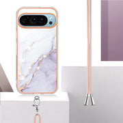 For Google Pixel 9 / 9 Pro Electroplating Marble Dual-side IMD Phone Case with Lanyard(White 006)