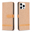 For iPhone 16 Pro Max Color Block Denim Texture Leather Phone Case(Brown) - iPhone 16 Pro Max Cases by PMC TechLife | Online Shopping South Africa | PMC TechLife | Buy Now Pay Later Mobicred
