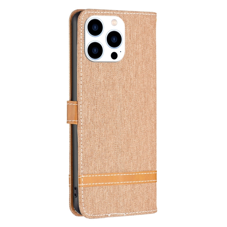 For iPhone 16 Pro Max Color Block Denim Texture Leather Phone Case(Brown)