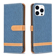 For iPhone 16 Pro Color Block Denim Texture Leather Phone Case(Dark Blue) - iPhone 16 Pro Cases by PMC TechLife | Online Shopping South Africa | PMC TechLife | Buy Now Pay Later Mobicred