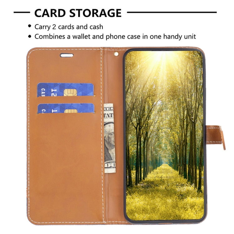 For iPhone 16 Pro Color Block Denim Texture Leather Phone Case(Dark Blue)
