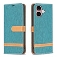 For iPhone 16 Plus Color Block Denim Texture Leather Phone Case(Green) - iPhone 16 Plus Cases by PMC TechLife | Online Shopping South Africa | PMC TechLife | Buy Now Pay Later Mobicred